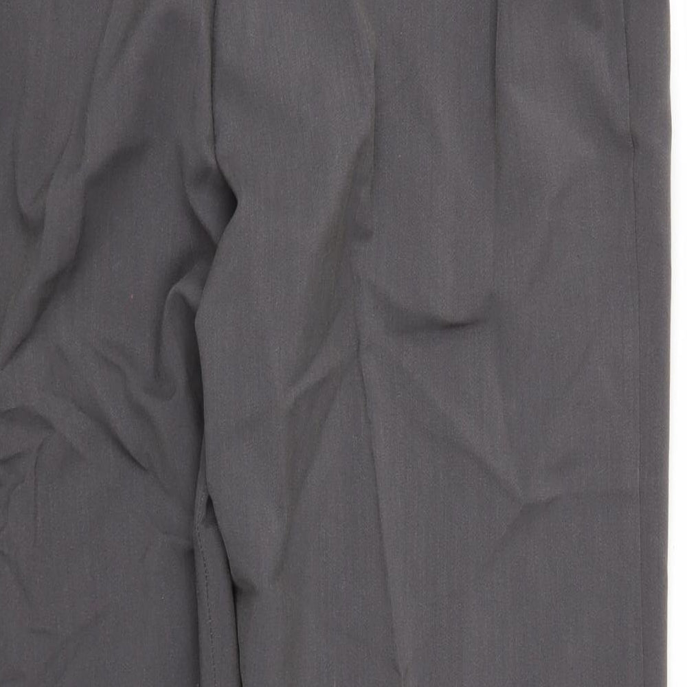 Brand and care label for Essentials Collection women’s grey rayon trousers, size UK 18, 26-inch leg