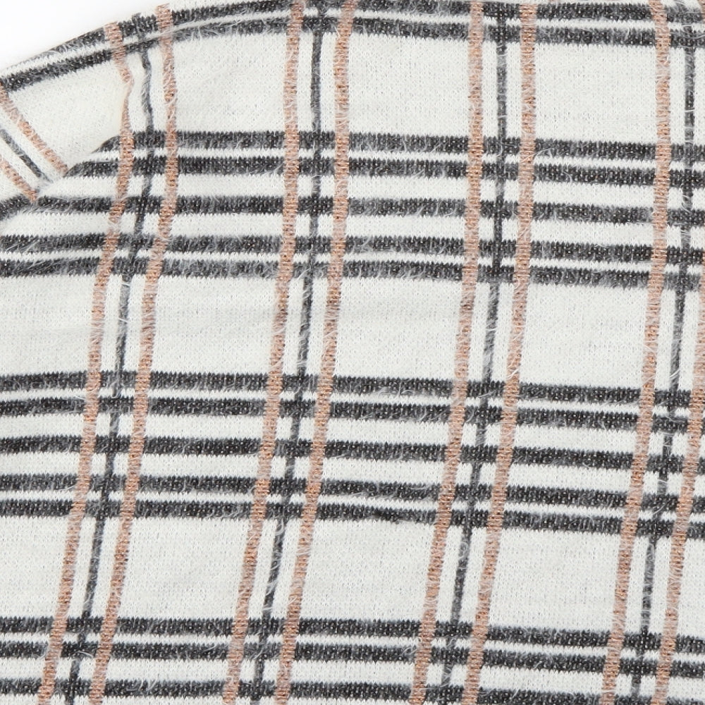 M&Co Womens White Check Knit Pullover Jumper Size 14