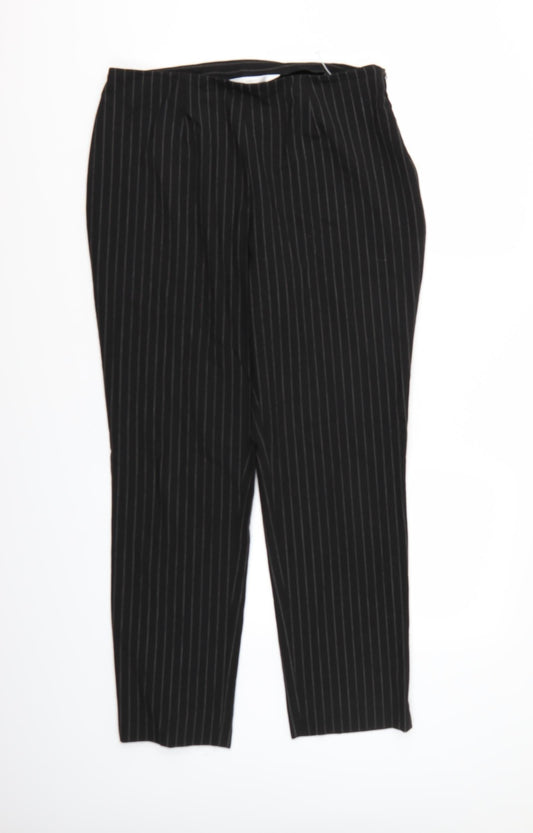 Marks and Spencer Womens Black Striped Trousers Size 16 L28 in