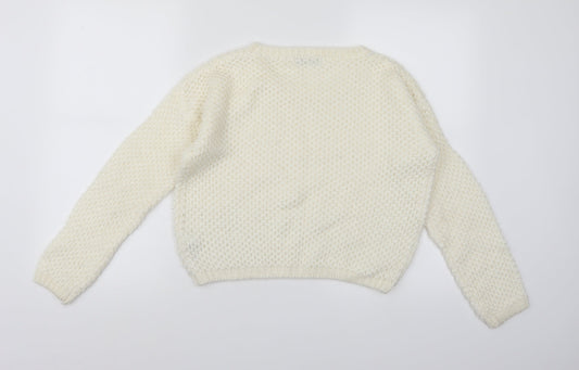 Marks and Spencer Girls White Knit Pullover Jumper Size 11-12 Years