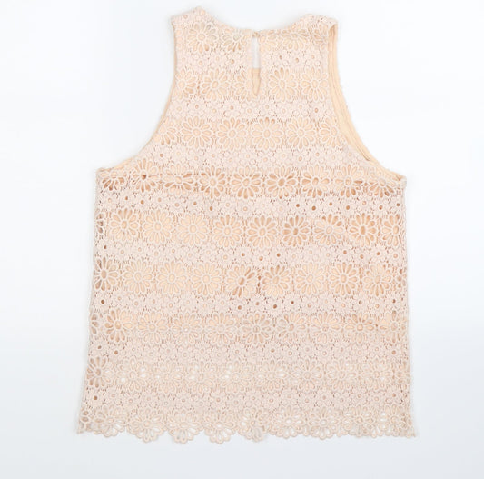 New Look Womens Pink Floral Crochet Basic Tank Size 10
