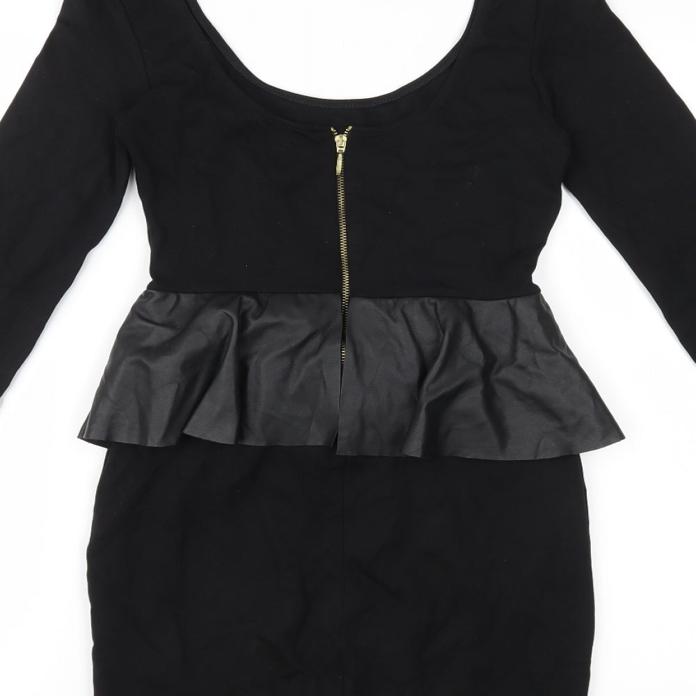Brand and care label for Zara women’s black pencil dress, size S