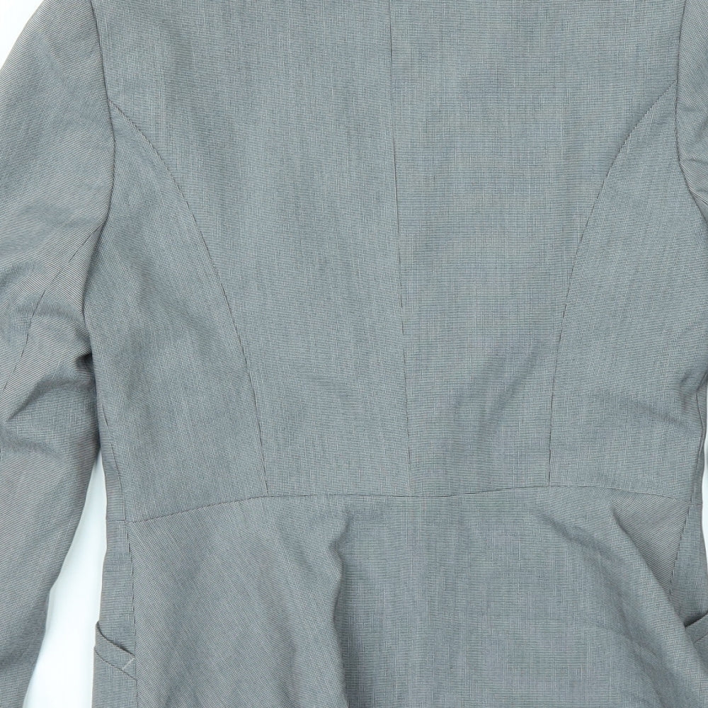 Brand and care label for Dorothy Perkins women’s grey check jacket suit, size UK 12