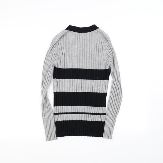 Sky Designs Womens Grey Striped Cardigan Jumper Size 2