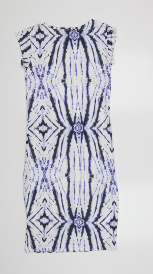 River Island Womens White Geometric T-Shirt Dress Size 8