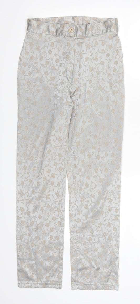 Preworn Womens Silver Floral Trousers Size 26 in L26 in