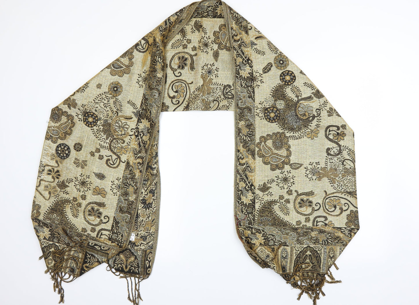 Additional front view of Preworn women’s gold floral shawl/wrap