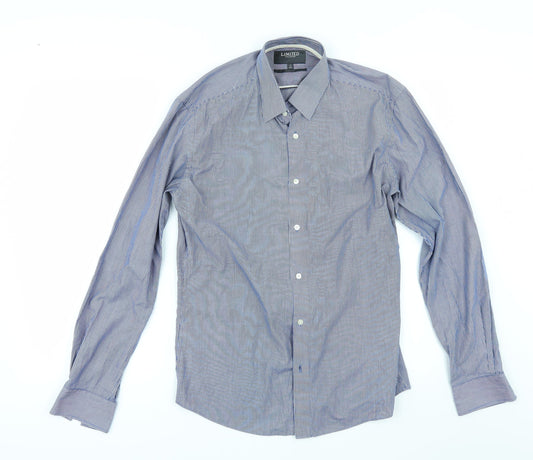 Limited Collection Mens Blue Striped Button-Up Size 14.5