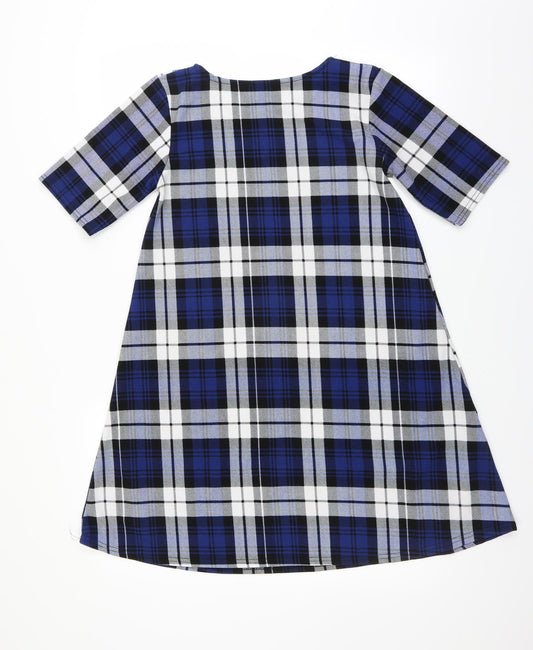 Apricot Womens Blue Plaid T-Shirt Dress Size 8