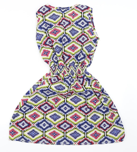 Drunken Tango Womens Multicoloured Geometric Skater Dress Size L