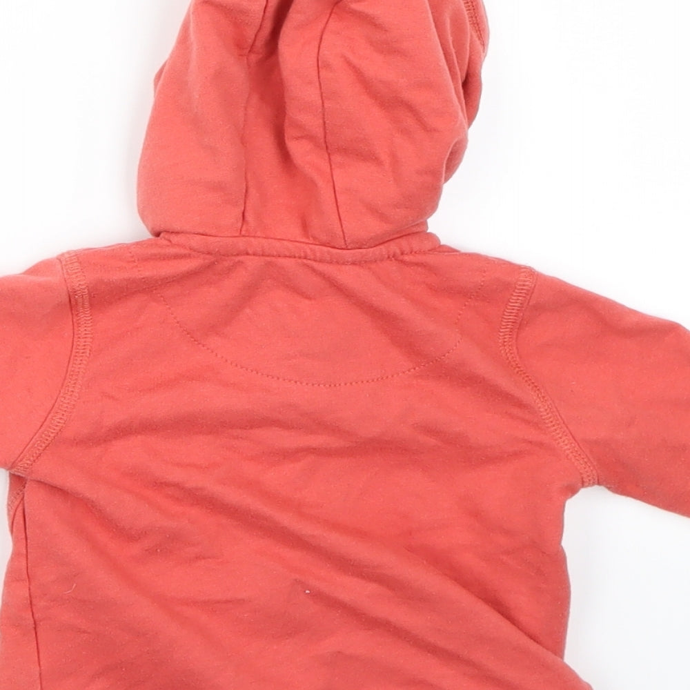 Brand and care label for Preworn boys’ red full zip jumper, size 9-12, months