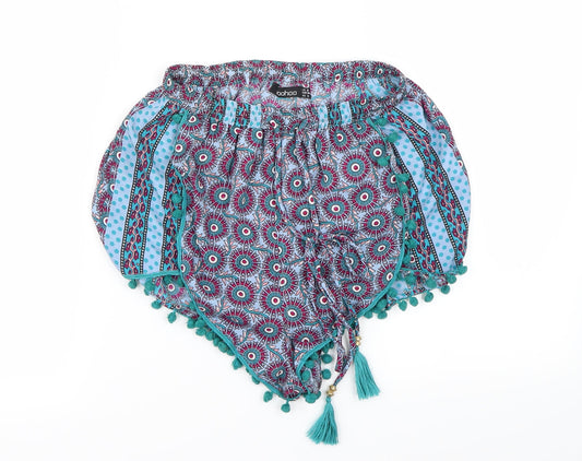 Boohoo Womens Blue Floral Cut-Off Shorts Size 8