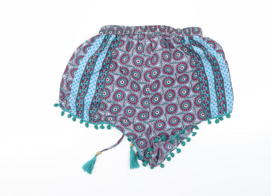 Boohoo Womens Blue Floral Cut-Off Shorts Size 8