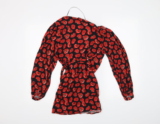 Pull & Bear Womens Black Floral Basic Blouse Size S