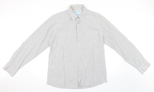 Topman Mens White Striped Button-Up Size L