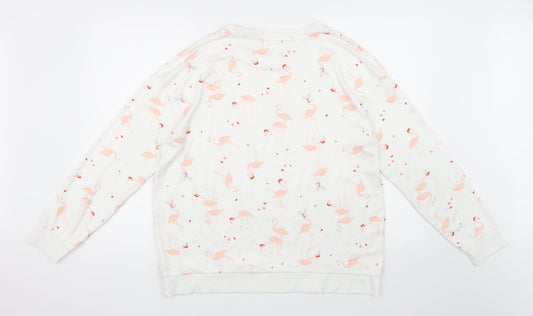 Matalan Womens White Animal Print Pullover Sweatshirt Size L - Flamingos