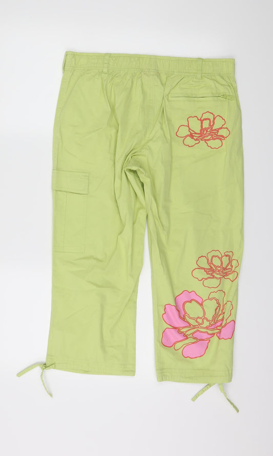 Kuala Womens Green Floral Cropped Trousers Size 2XL L21 in