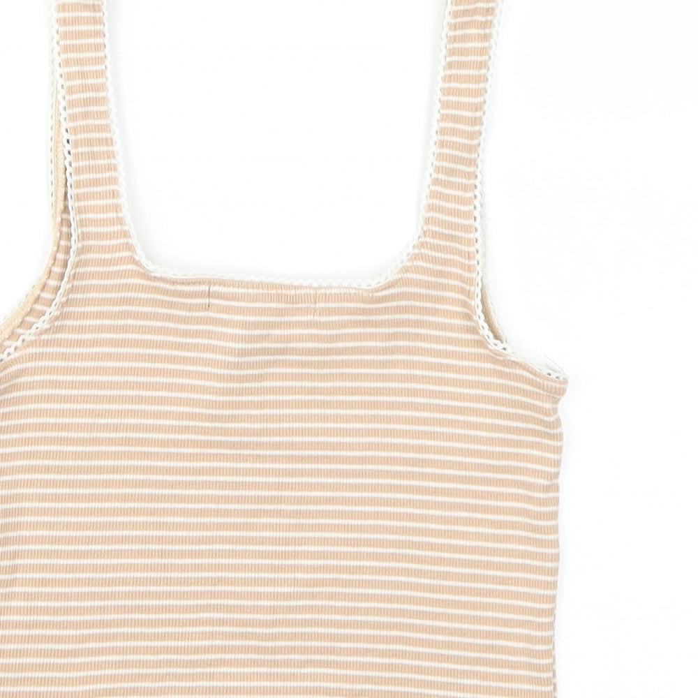 FOREVER 21 Womens Beige Striped Basic T-Shirt Size XS