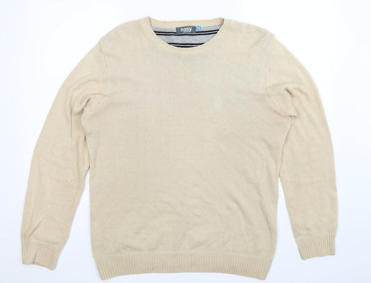 Easy Mens Beige Knit Pullover Jumper Size M