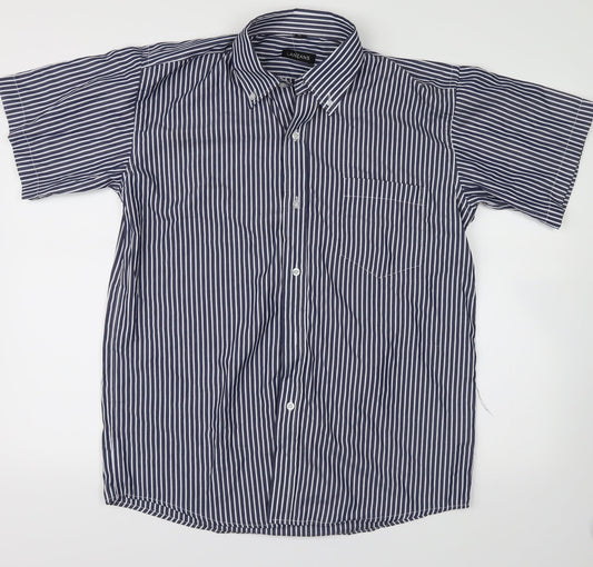 lanzans Mens Blue Striped Button-Up Size 40