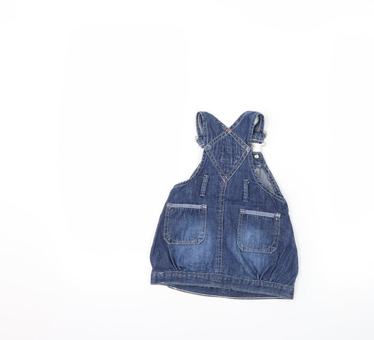 Gap Girls Blue Denim Pinafore/Dungaree Dress Size 3-6 Months