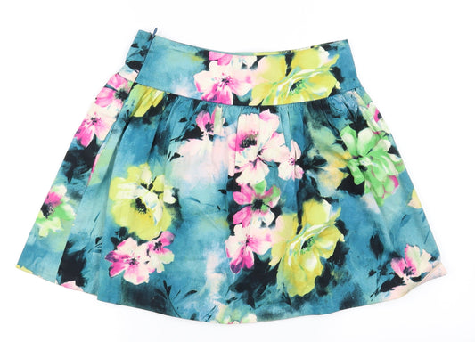 Lux Womens Blue Floral Skater Skirt Size S