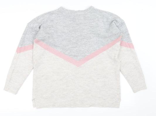M&Co Womens White Striped Pullover Jumper Size 8