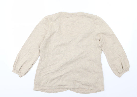 Marks and Spencer Womens Beige Floral Knit Pullover Jumper Size 14 - Cardigan and top all in one