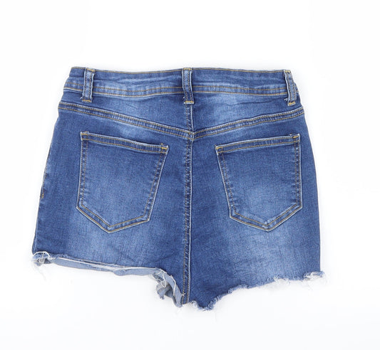 SheIn Womens Blue Denim Hot Pants Shorts Size S - Ripped
