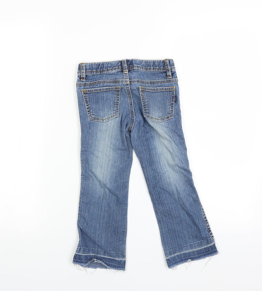 Pumpkin Patch Girls Blue Straight Jeans Size 4 Years - distressed hem sequins
