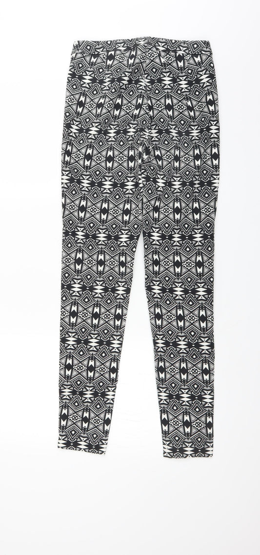 Divided by H&M Womens Black Geometric Trousers Size 10 L28 in