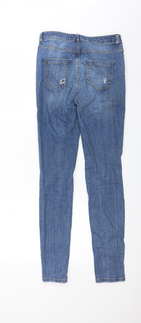 Missguided Womens Blue Denim Skinny Jeans Size 10 L29 in - DISTRESSED