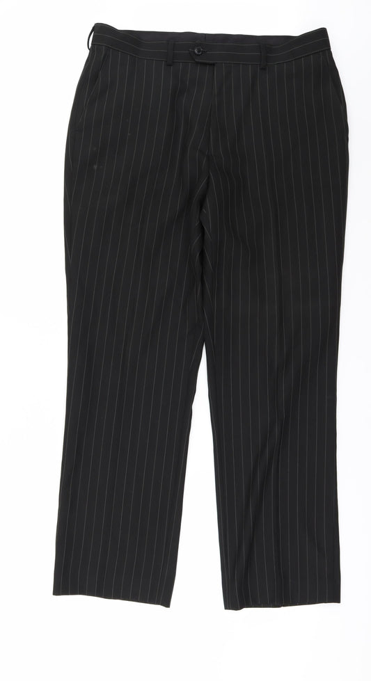 CHARLON GREY Mens Black Striped Trousers Size 30 in L31 in