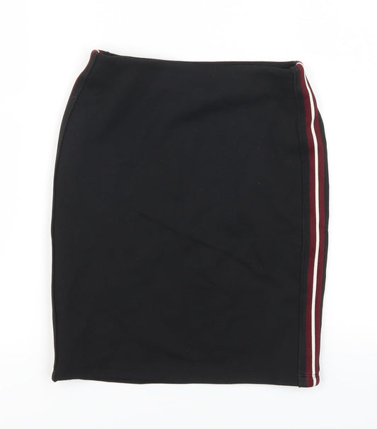 New Look Womens Black Straight & Pencil Skirt Size 4 - Red Side Stripe