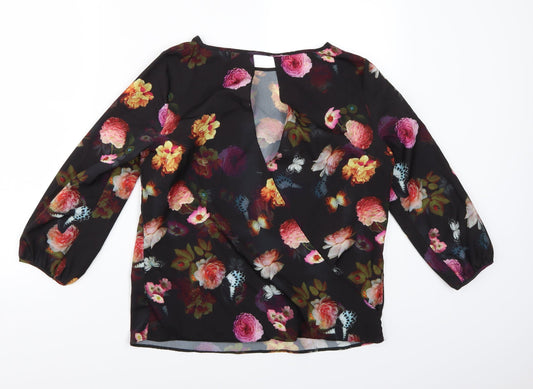 Red Herring Womens Black Floral Basic Blouse Size 10