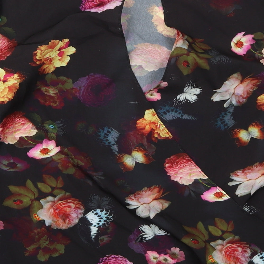 Red Herring Womens Black Floral Basic Blouse Size 10
