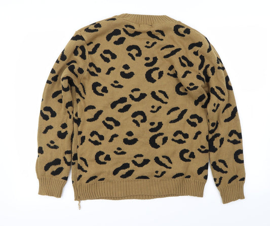 Boohoo Womens Brown Animal Print Pullover Jumper Size M
