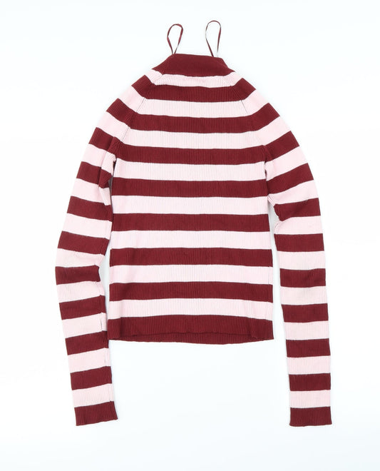 Bikbok Womens Red Striped Pullover Jumper Size S