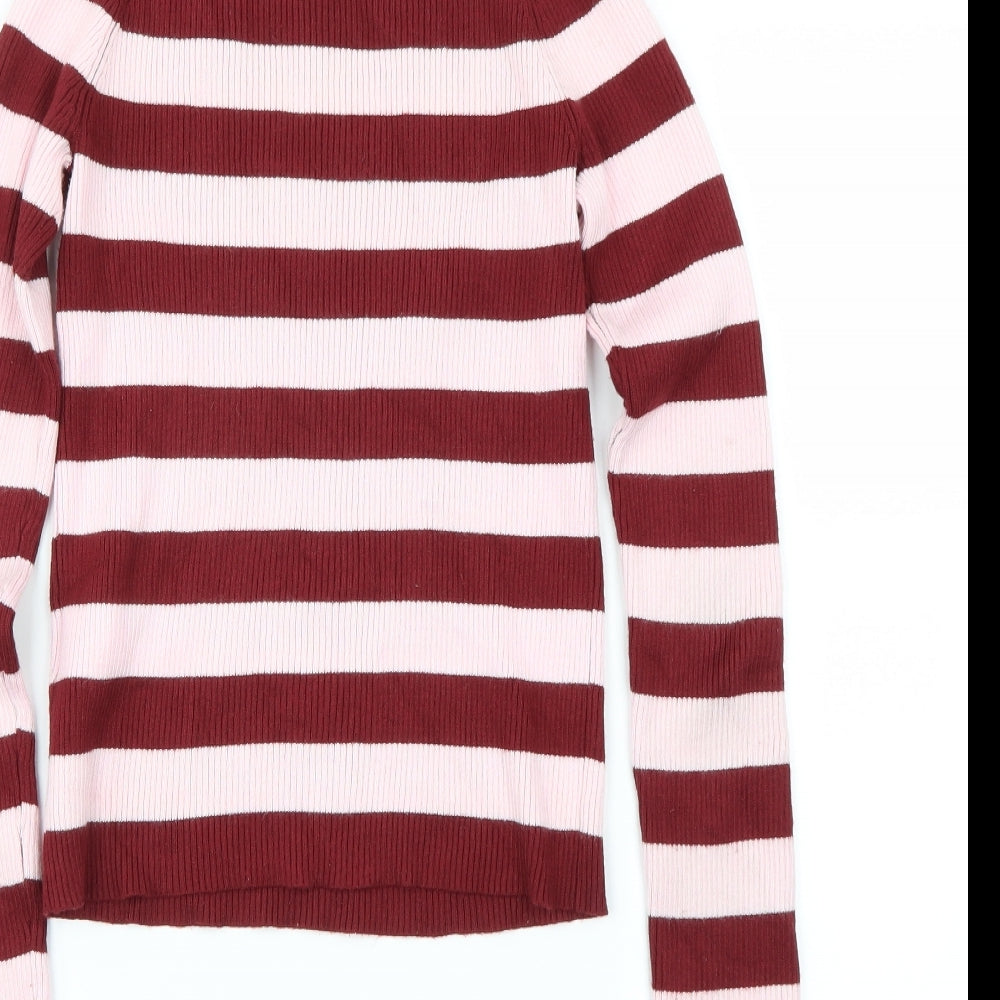 Bikbok Womens Red Striped Pullover Jumper Size S