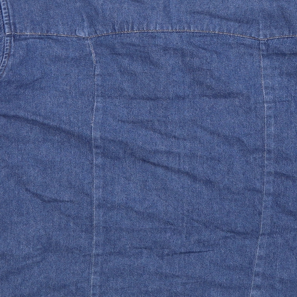 Miss Mix Womens Blue Denim Basic Button-Up Size S