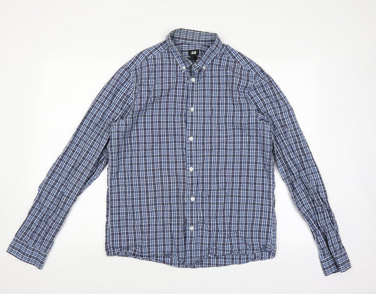 H&M Mens Blue Check Button-Up Size M