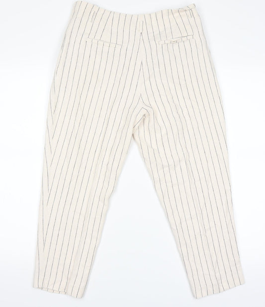 Marks and Spencer Womens Beige Striped Chino Trousers Size 12 L24 in