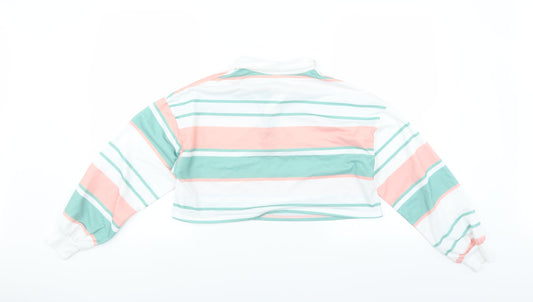 Preworn Womens Green Striped Pullover Jumper Size S - CROPPED