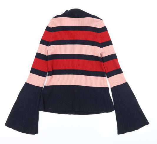 Marks and Spencer Womens Blue Striped Knit Pullover Jumper Size 8 - Flared Sleeves