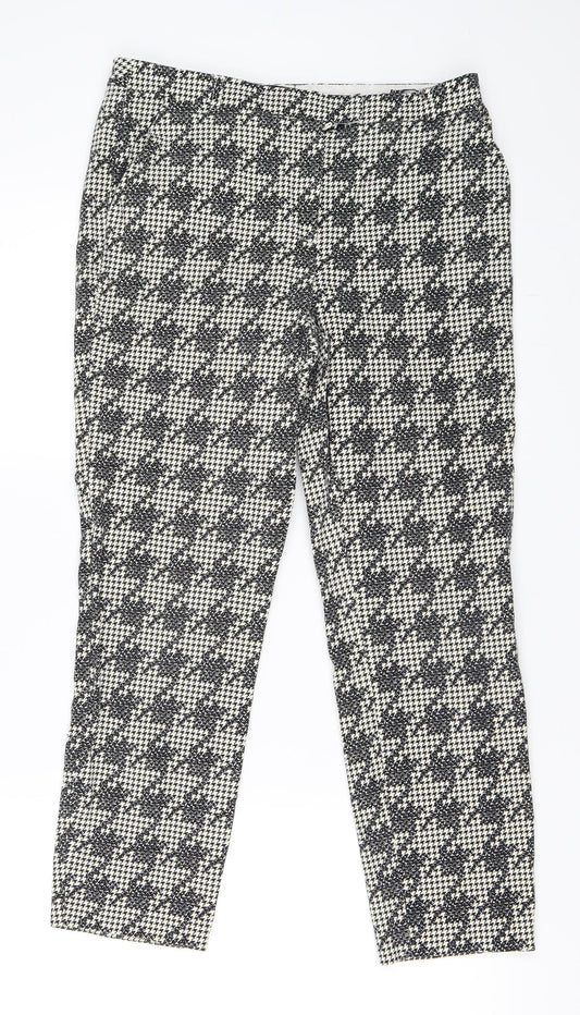 Topshop Womens Ivory Houndstooth Cropped Trousers Size 10 L23 in