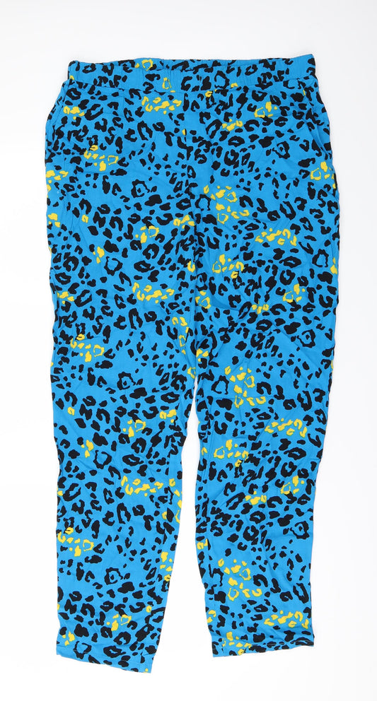 Papaya Womens Blue Animal Print Trousers Size 10 L27 in