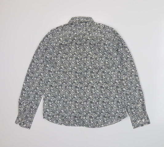 H&M Womens Blue Floral Basic Button-Up Size 10