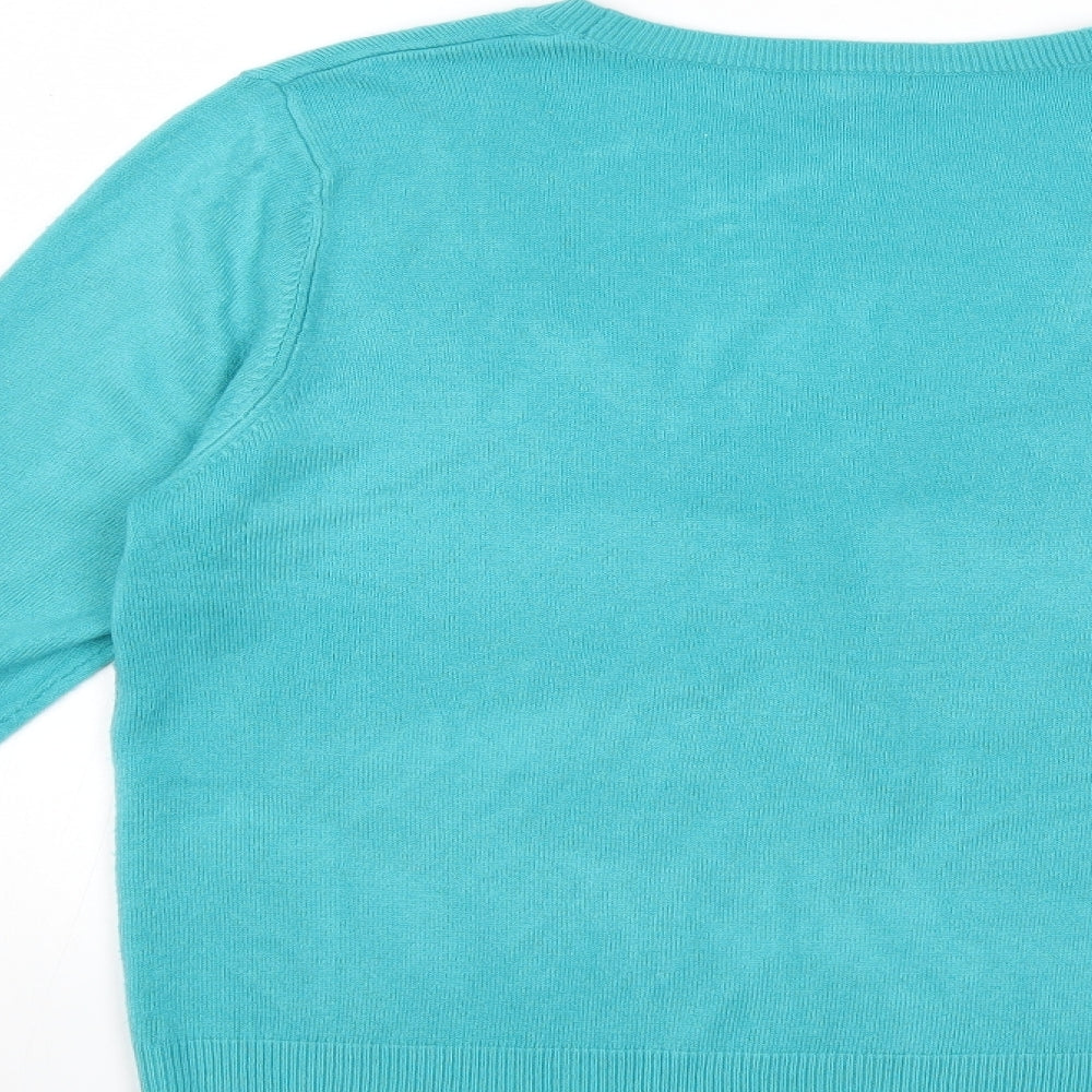 Brand and care label for Papaya women’s blue knit jumper, size UK 14