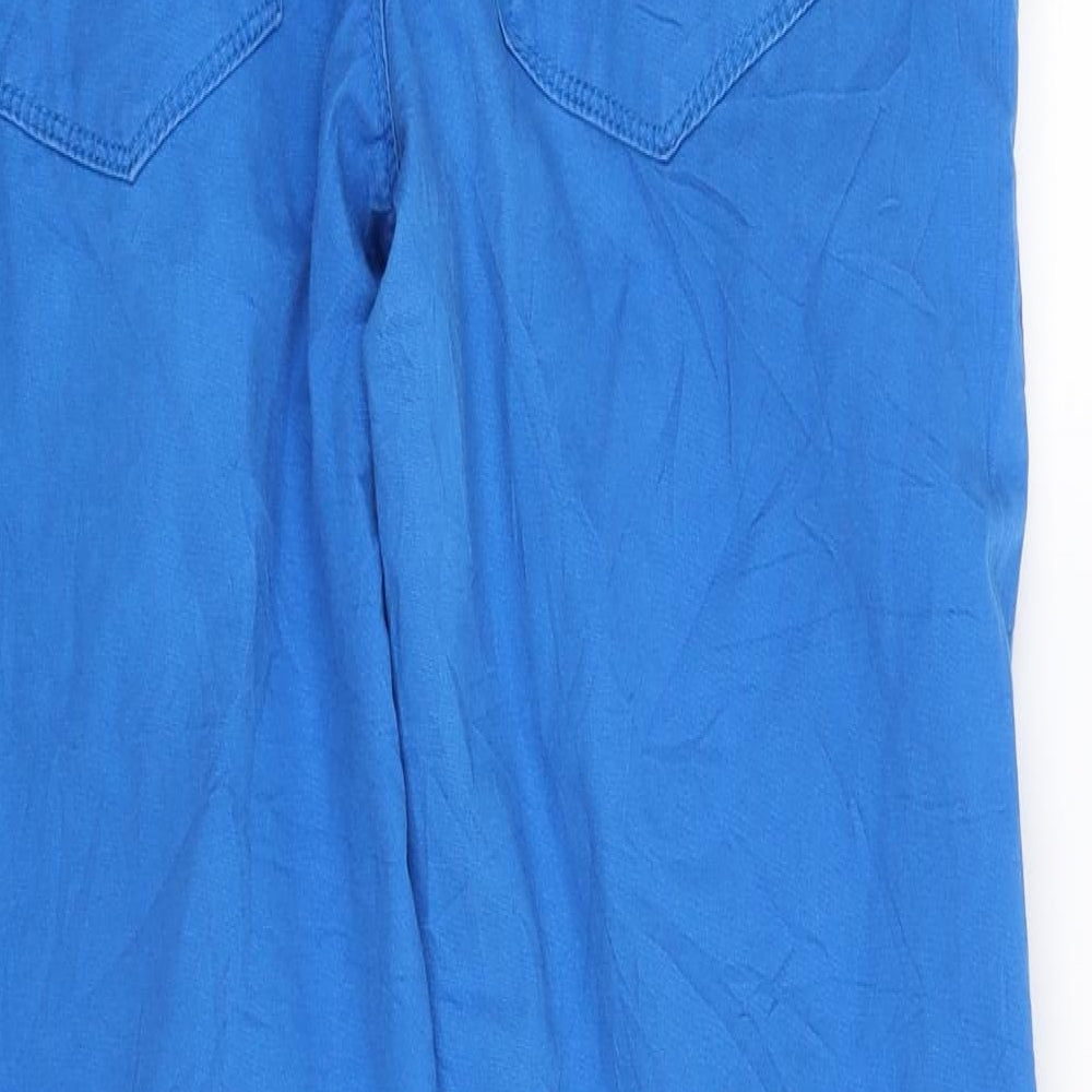 Brand and care label for only designer women’s blue trousers, size M, 32-inch leg