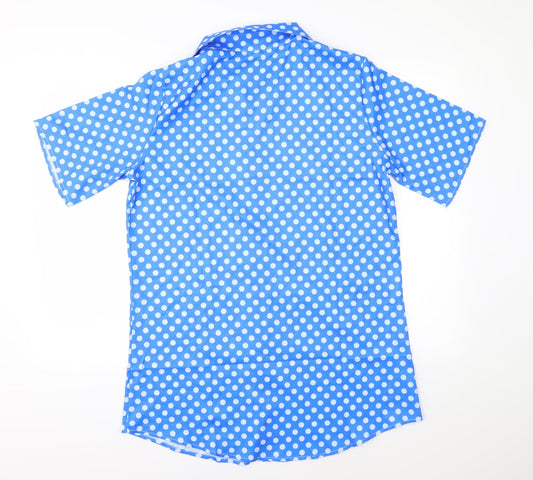 Preworn Womens Blue Polka Dot Basic Button-Up Size 3XL